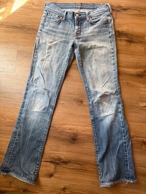 7 For All Mankind Light Blue Distressed Bootcut Jeans